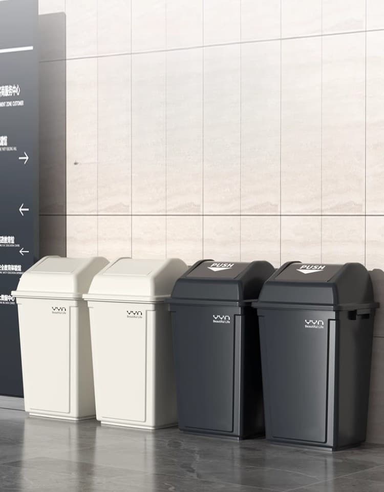 揺動式蓋付き大容量プラスチック製縦型ゴミ箱