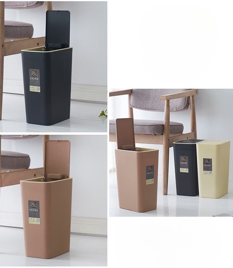 8Lスリム型　押し蓋式ゴミ箱