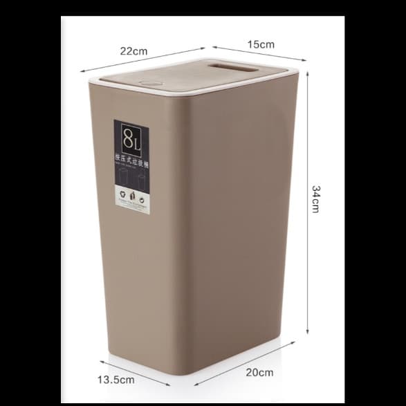 8Lスリム型　押し蓋式ゴミ箱