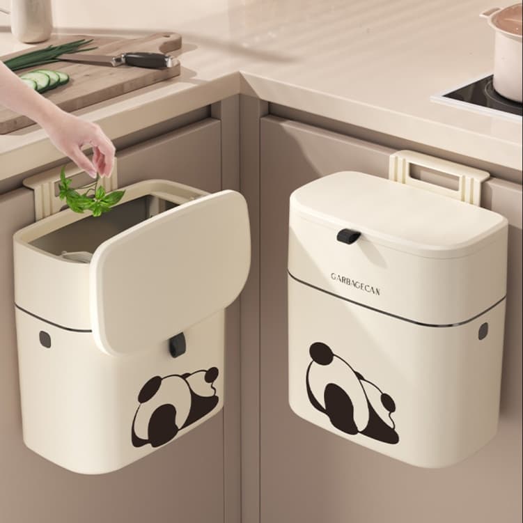 パンダのイラストが可愛い　省スペース壁掛けキッチンごみ箱