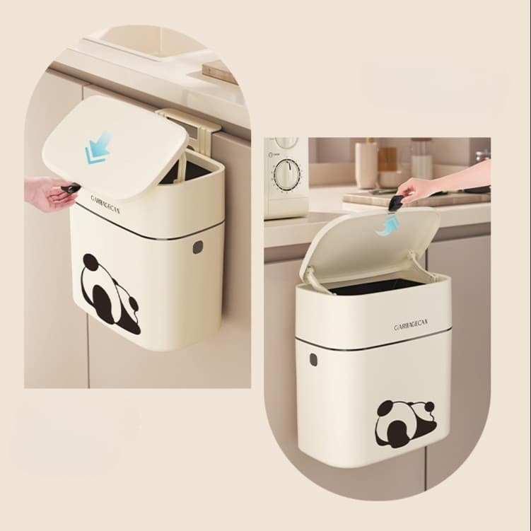 パンダのイラストが可愛い　省スペース壁掛けキッチンごみ箱