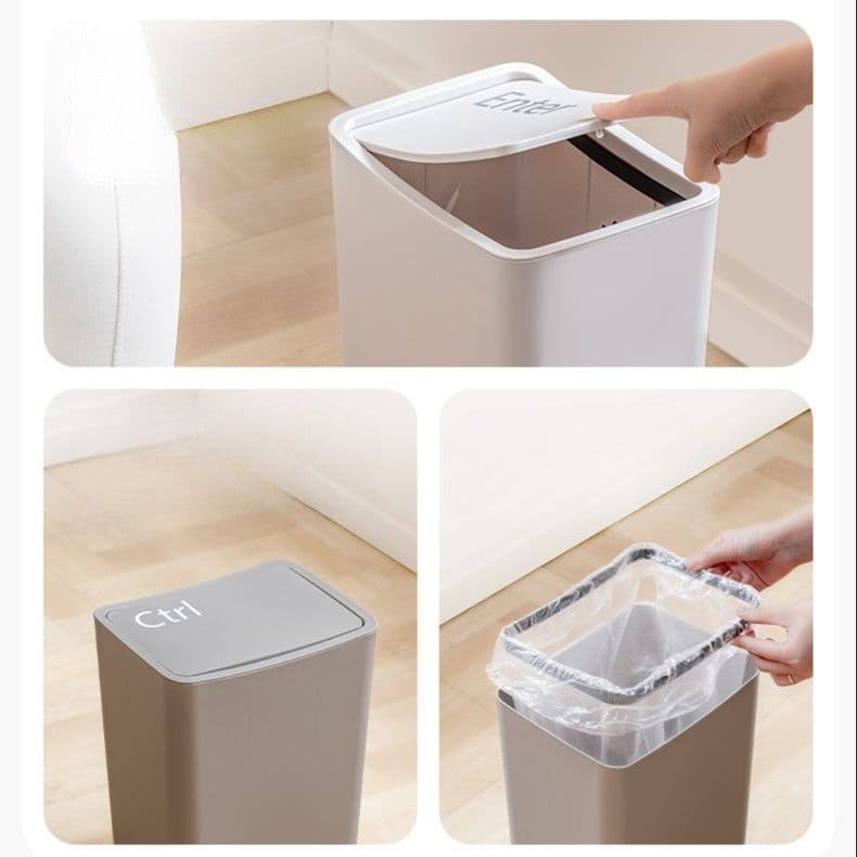 押すだけで開くシンプルデザインごみ箱