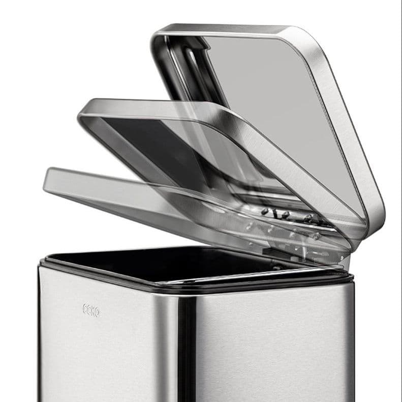 ステンレス製足踏み式角型キッチンゴミ箱