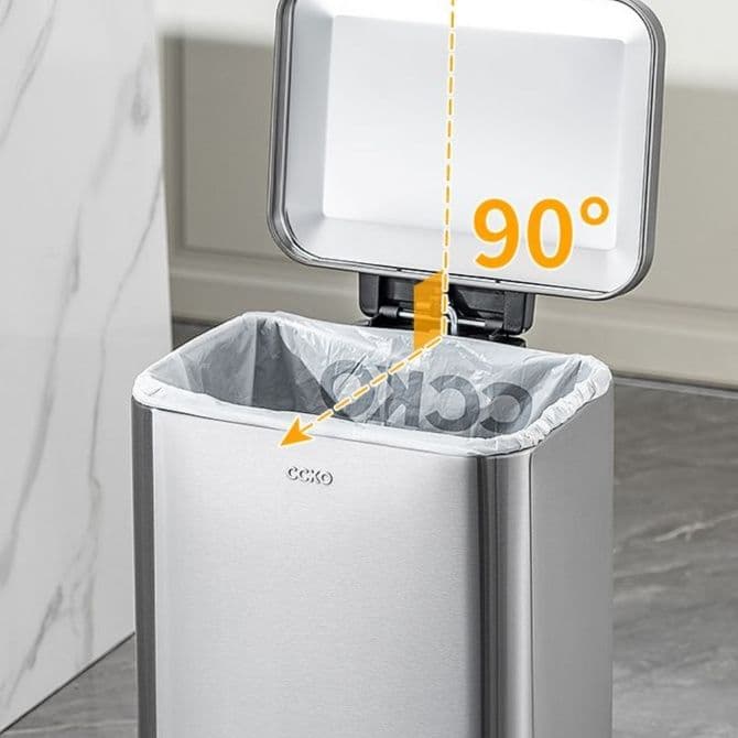 ステンレス製足踏み式角型キッチンゴミ箱