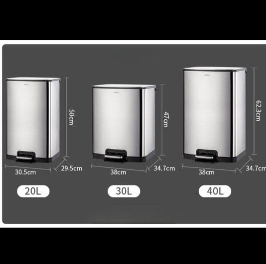 ステンレス製足踏み式角型キッチンゴミ箱