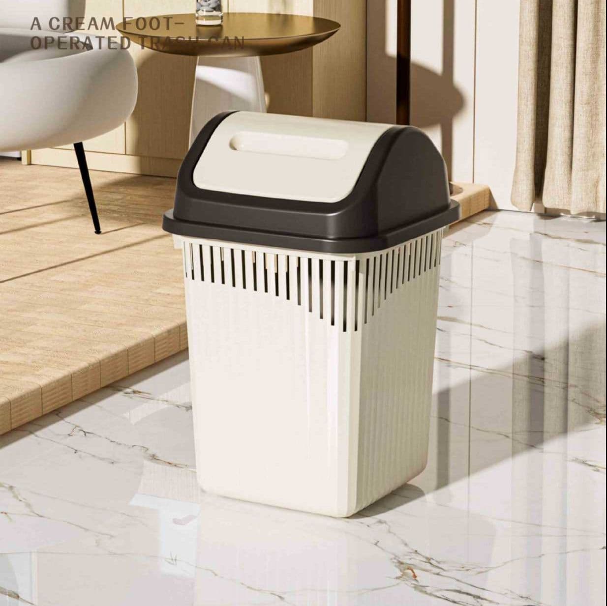 10L 縦型押し蓋式取っ手付きストライプデザインごみ箱