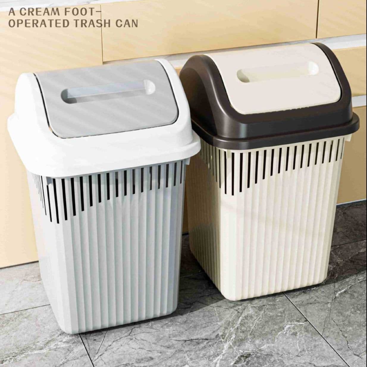 10L 縦型押し蓋式取っ手付きストライプデザインごみ箱
