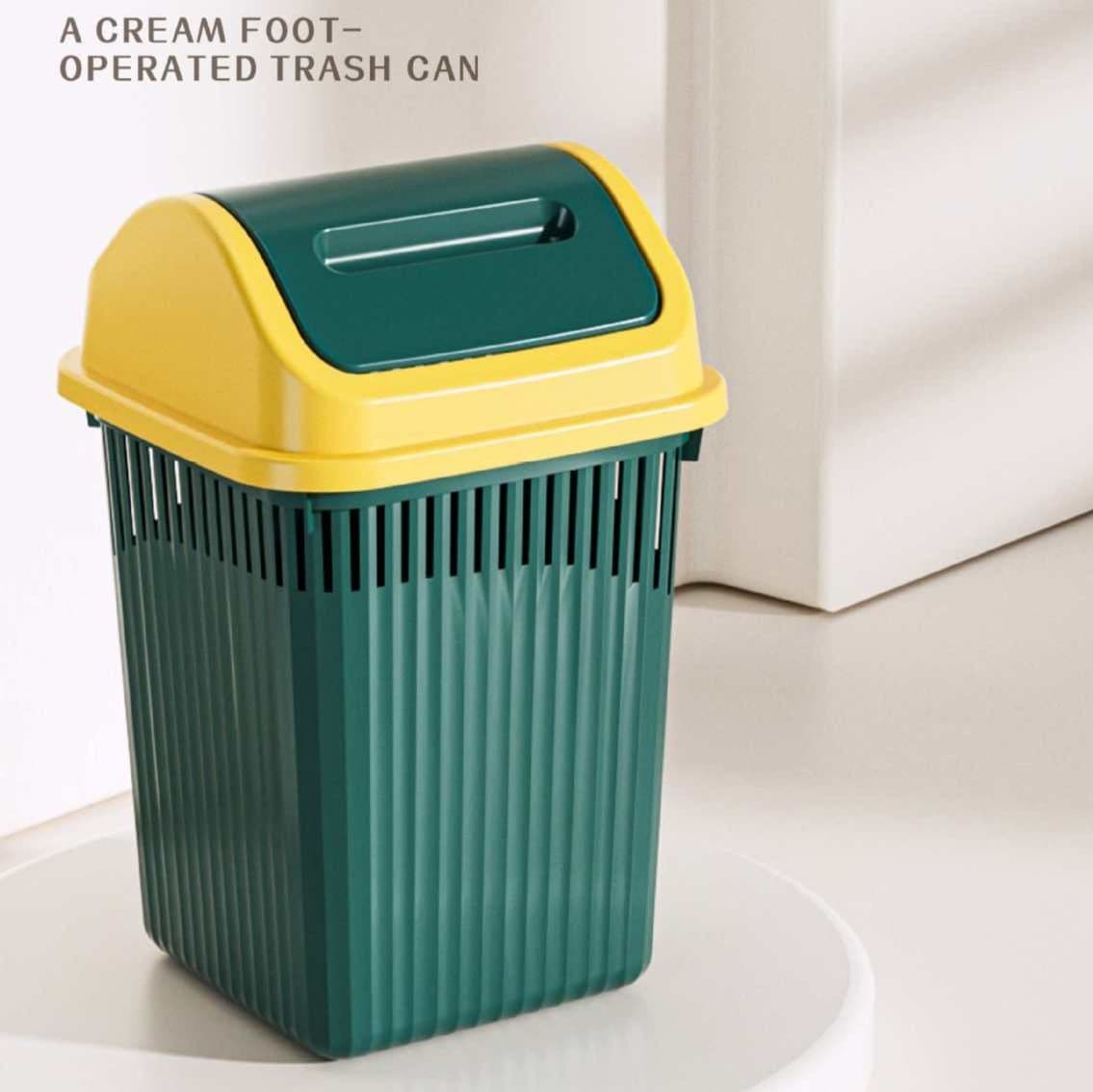 10L 縦型押し蓋式取っ手付きストライプデザインごみ箱