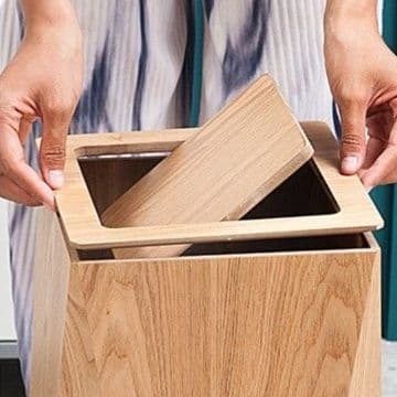 キッチン ゴミ箱 蓋付き 天然木台形デザイン