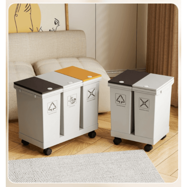 移動式二分別資源回収ゴミ箱キャスター付き