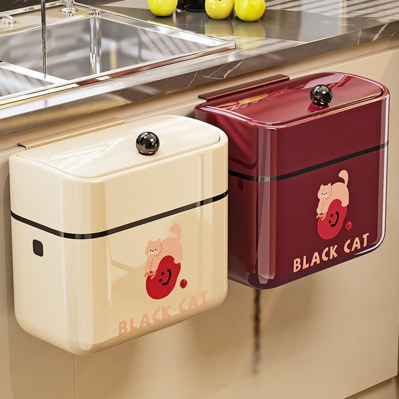 猫柄プッシュ式壁掛けキッチンゴミ箱