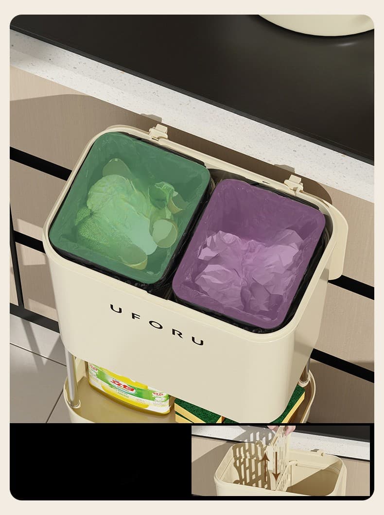 多段式収納付き移動式縦長キッチンゴミ箱
